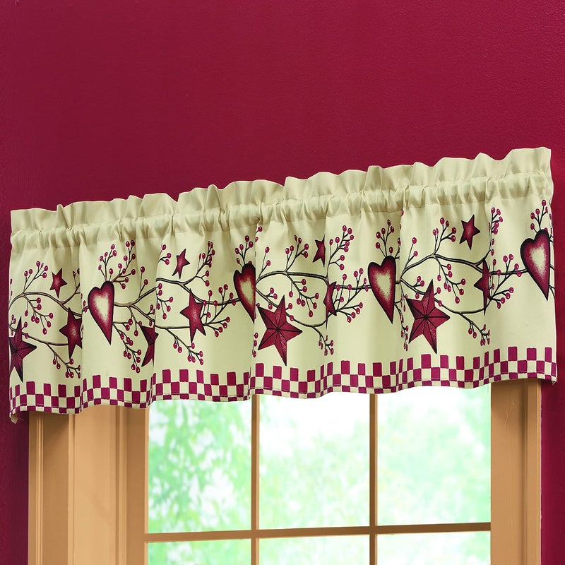 Collections Etc Country Heart Checkered Rod Pocket Window Valance, 71" W x 14" L, Red - Image 2